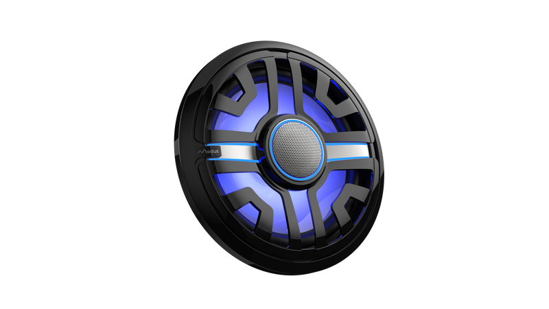 Modus MZS-8.8MSP Black   Blue LEDs Front Perspective 1.png