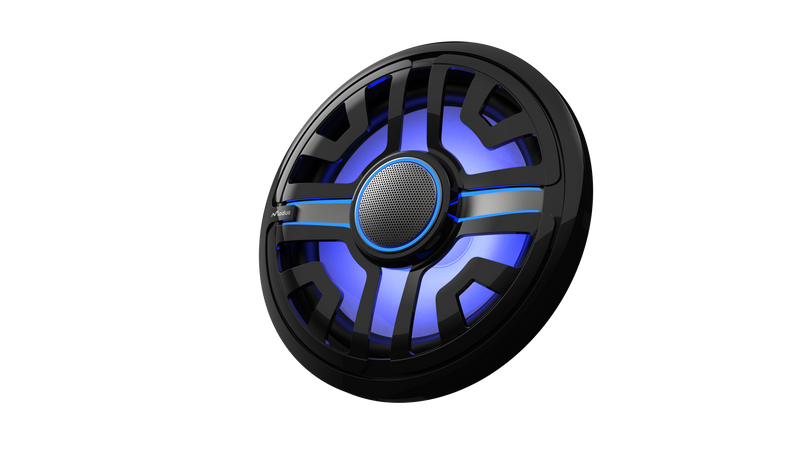 Modus MZS-8.8MSP Black   Blue LEDs Front Perspective 2.png